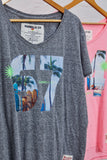 HAMMILL & CO Womens Retro Palm V Neck Tee - Charcoal Marle, WOMENS TEES & TANKS, CAT HAMMILL, Elwood 101