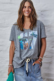 HAMMILL & CO Womens Retro Palm V Neck Tee - Charcoal Marle, WOMENS TEES & TANKS, CAT HAMMILL, Elwood 101