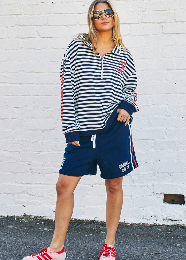 HAMMILL & CO Womens Retro Shorts With Side Stripes in Navy
