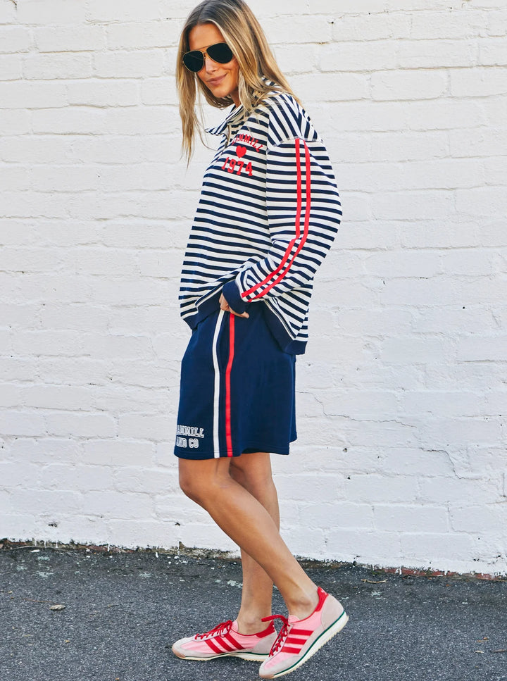 HAMMILL & CO Womens Retro Shorts With Side Stripes in Navy