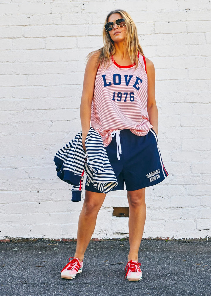 HAMMILL & CO Womens Retro Stripe Love Tank in Red White Stripe