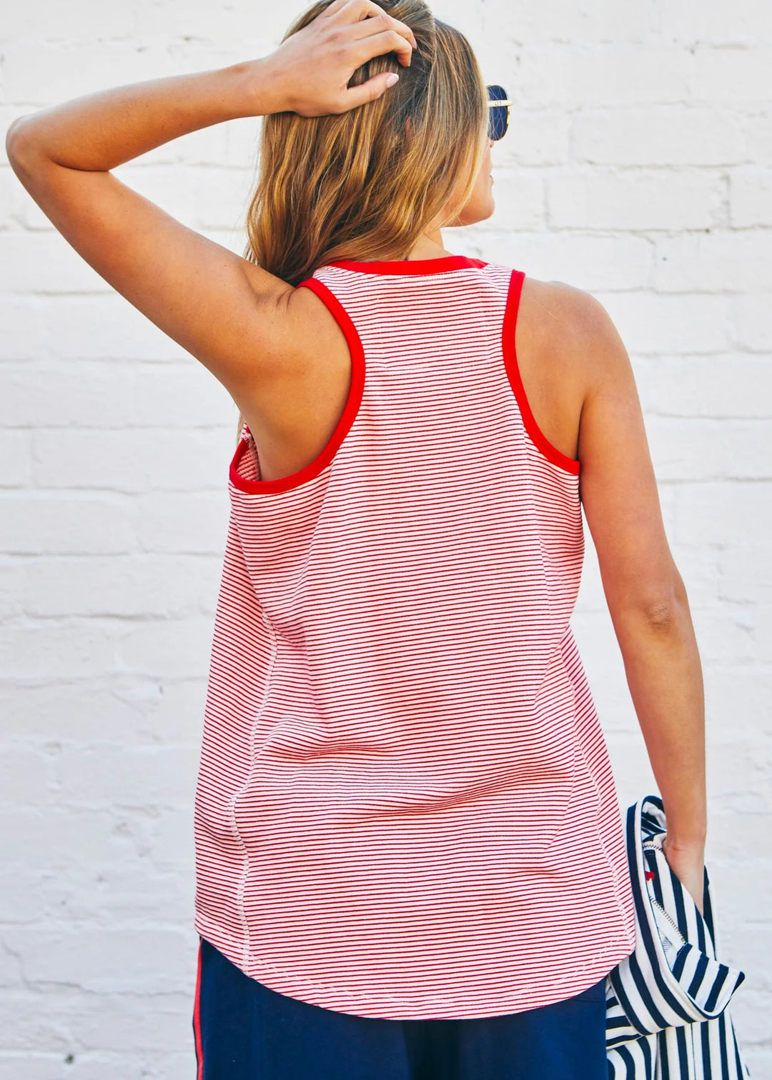 HAMMILL & CO Womens Retro Stripe Love Tank in Red White Stripe