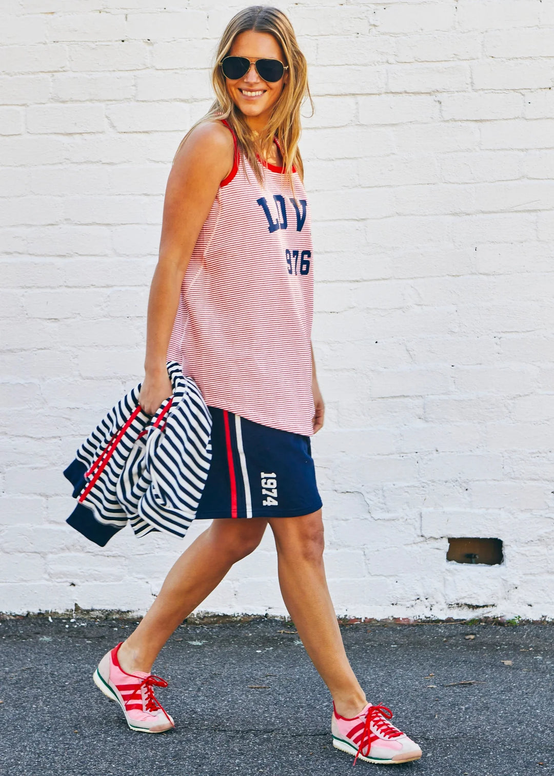 HAMMILL & CO Womens Retro Stripe Love Tank in Red White Stripe