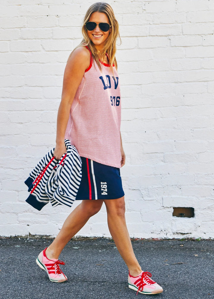 HAMMILL & CO Womens Retro Stripe Love Tank in Red White Stripe