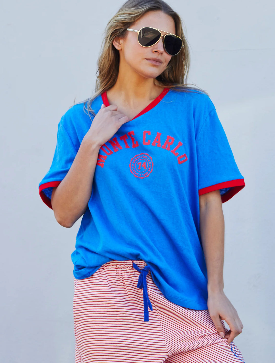 HAMMILL & CO Womens Riviera Tee in Blue/Red