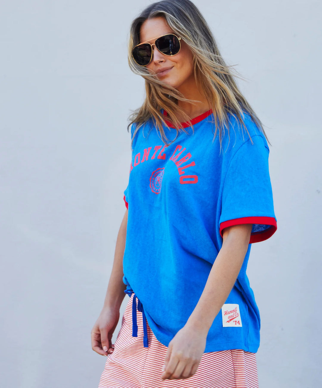 HAMMILL & CO Womens Riviera Tee in Blue/Red