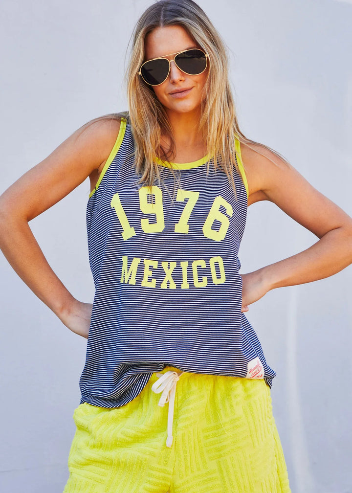 HAMMILL & CO Womens Salt & Sunshine 1976 Mexico Tank in Navy & Yellow