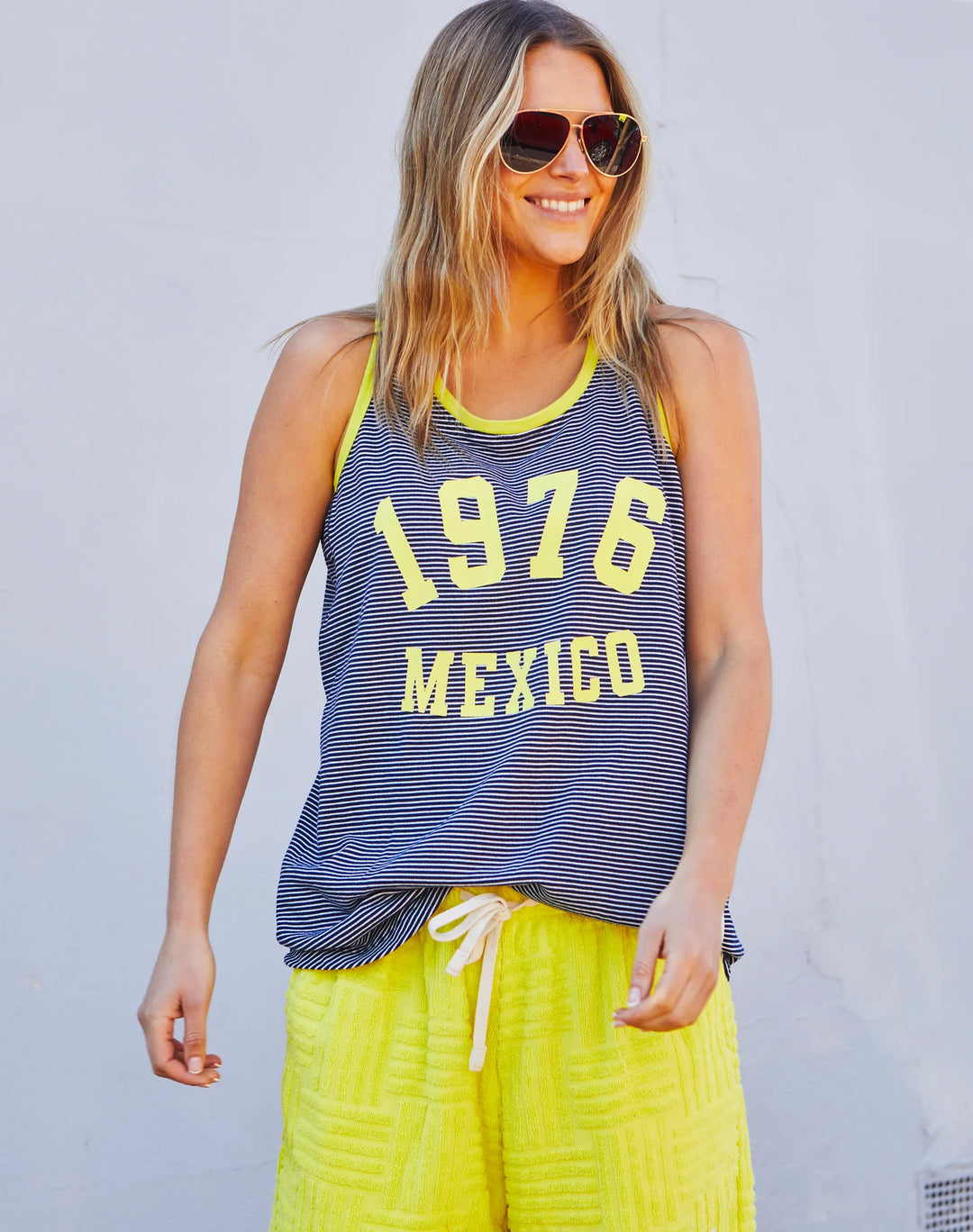 HAMMILL & CO Womens Salt & Sunshine 1976 Mexico Tank in Navy & Yellow