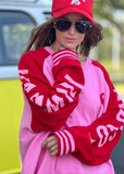 HAMMILL & CO Womens Ski Oversized Stripe Cuff Sweat - Pink / Red, WOMENS KNITS & SWEATERS, CAT HAMMILL, Elwood 101