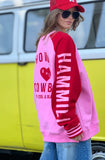 HAMMILL & CO Womens Ski Oversized Stripe Cuff Sweat - Pink / Red, WOMENS KNITS & SWEATERS, CAT HAMMILL, Elwood 101
