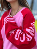 HAMMILL & CO Womens Ski Oversized Stripe Cuff Sweat - Pink / Red, WOMENS KNITS & SWEATERS, CAT HAMMILL, Elwood 101