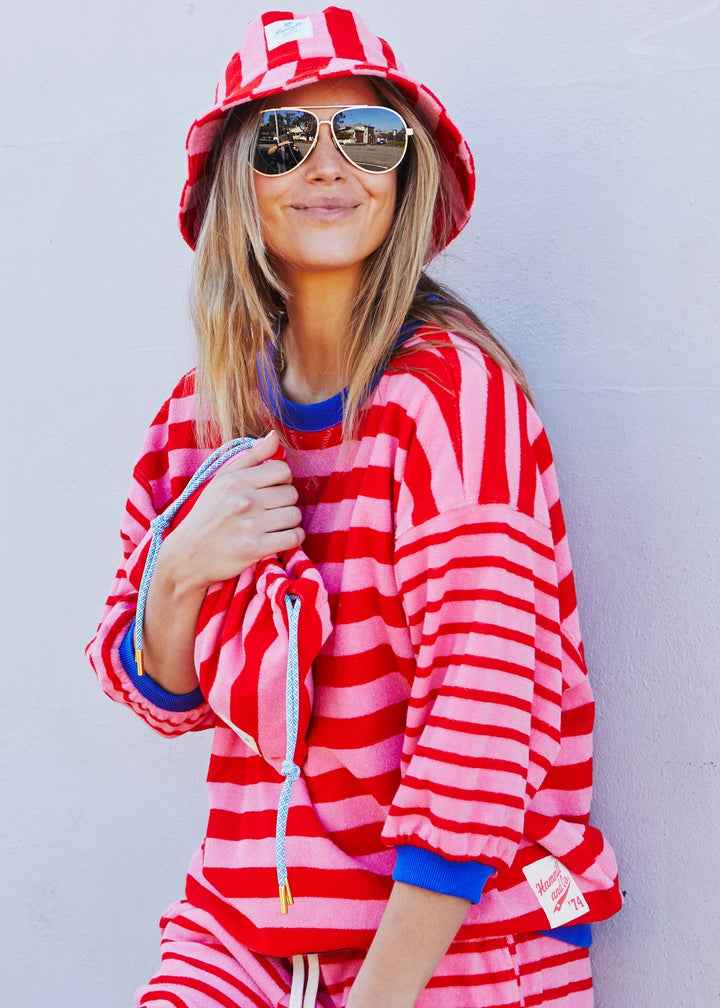 HAMMILL & CO Womens Summer Carnival 3/4 Sweat in Pink/Red Stripe