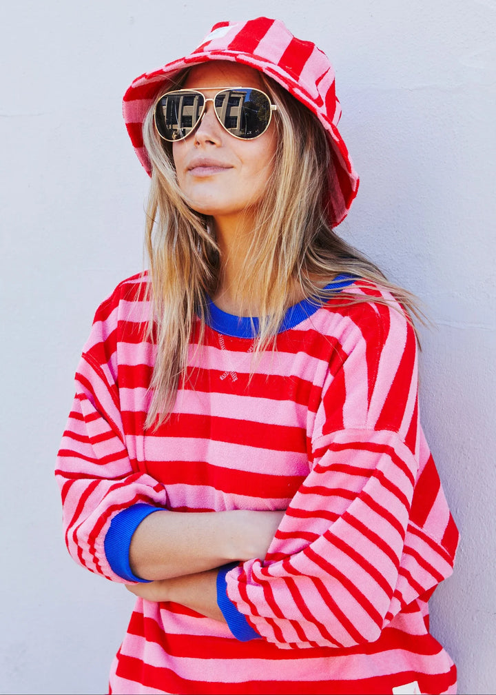 HAMMILL & CO Womens Summer Carnival 3/4 Sweat in Pink/Red Stripe