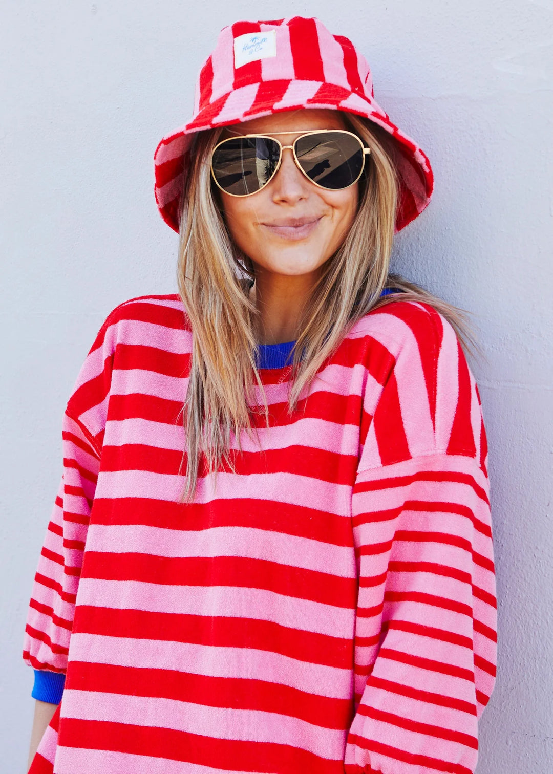 HAMMILL & CO Womens Summer Carnival 3/4 Sweat in Pink/Red Stripe