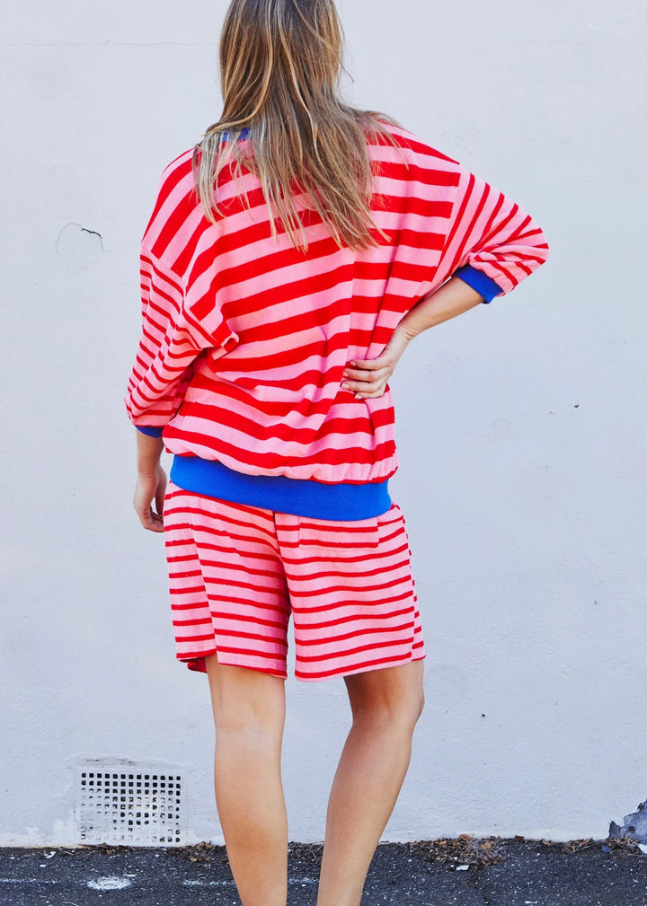 HAMMILL & CO Womens Summer Carnival 3/4 Sweat in Pink/Red Stripe