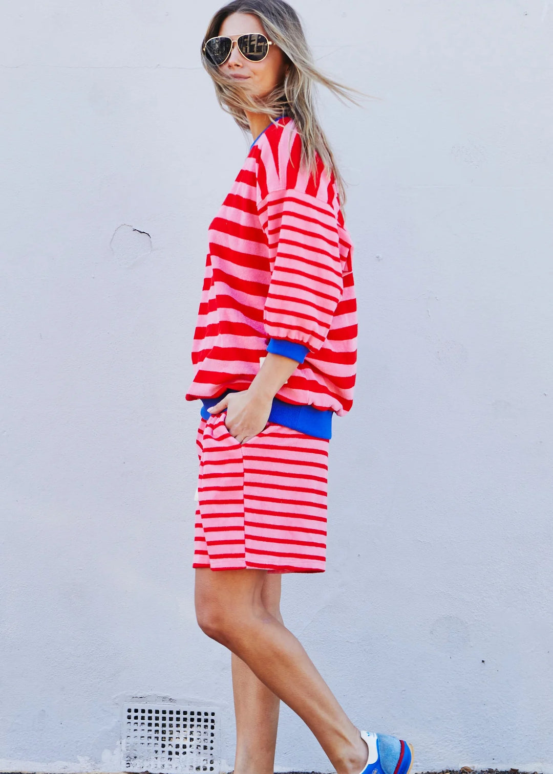 HAMMILL & CO Womens Summer Carnival 3/4 Sweat in Pink/Red Stripe