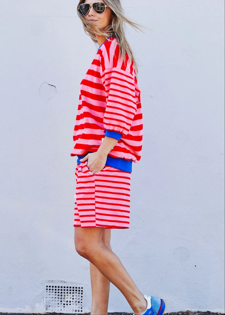 HAMMILL & CO Womens Summer Carnival Shorts in Pink/Red Stripe