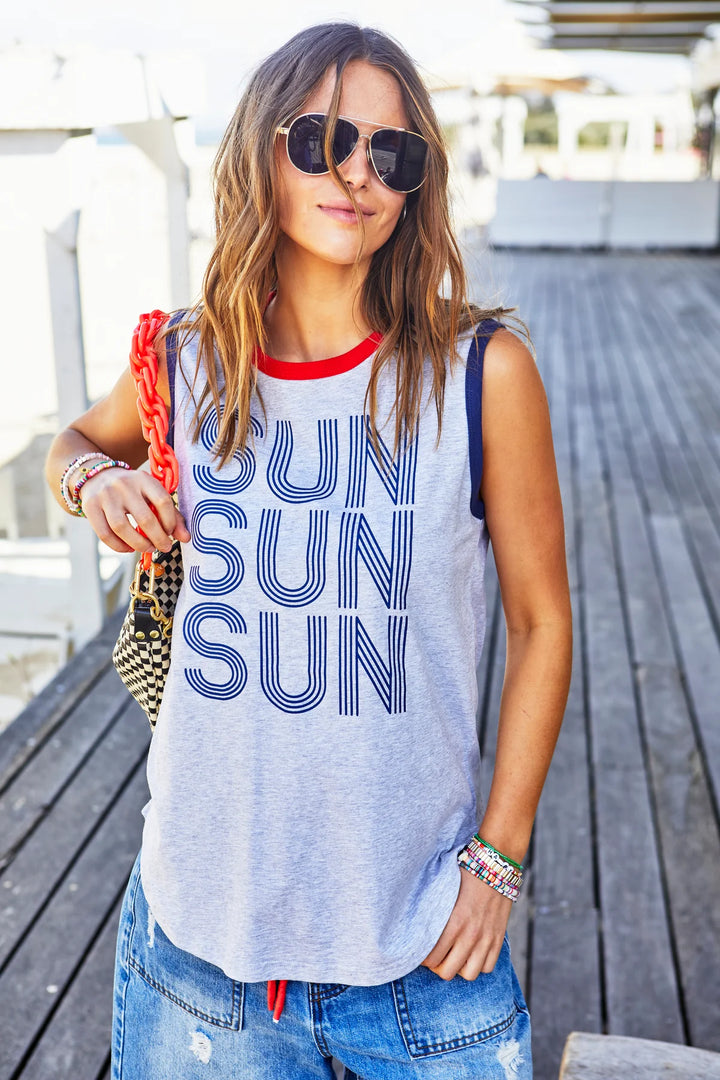 HAMMILL & CO Womens Sun Summer Tank - Grey Marle / Navy, WOMENS TEES & TANKS, CAT HAMMILL, Elwood 101