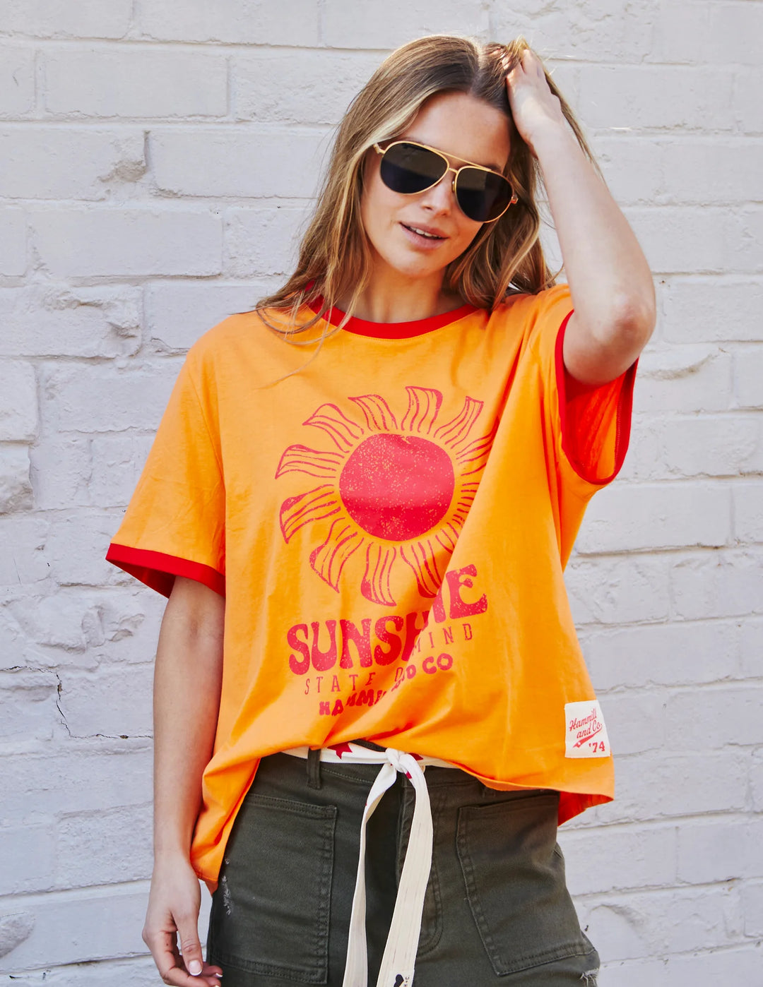 HAMMILL & CO Womens Sunshine State of Mind Ringer Tee in Orange