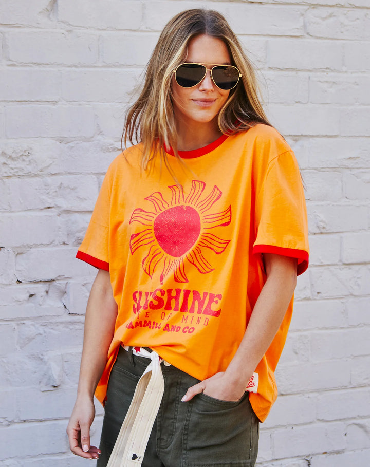 HAMMILL & CO Womens Sunshine State of Mind Ringer Tee in Orange