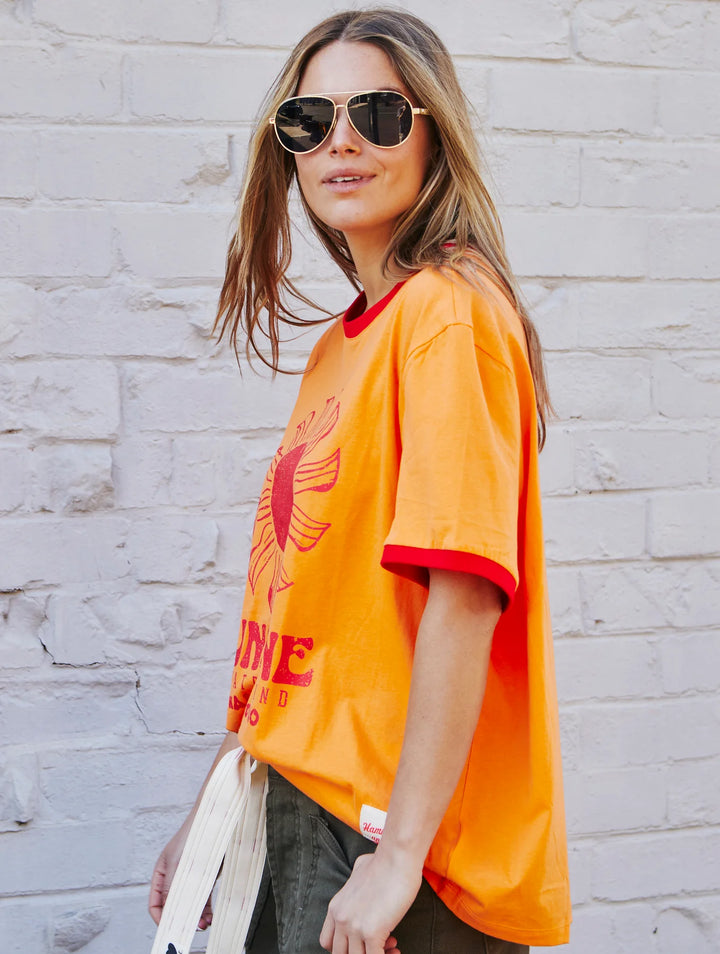 HAMMILL & CO Womens Sunshine State of Mind Ringer Tee in Orange
