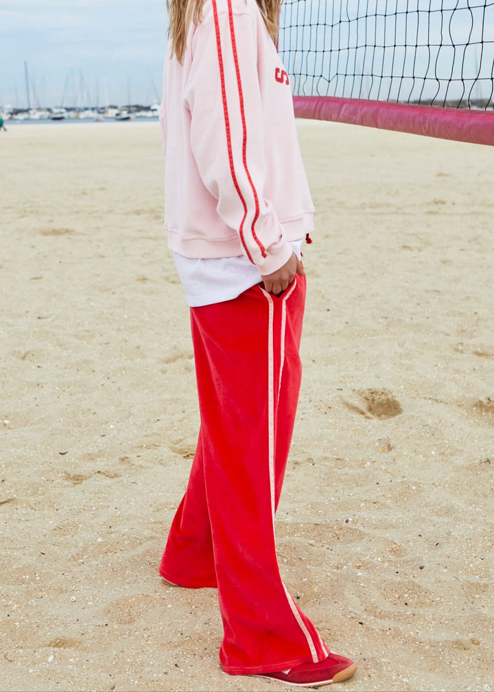 HAMMILL & CO Womens Urban Velour Track Pant in Red with Pink Stripe
