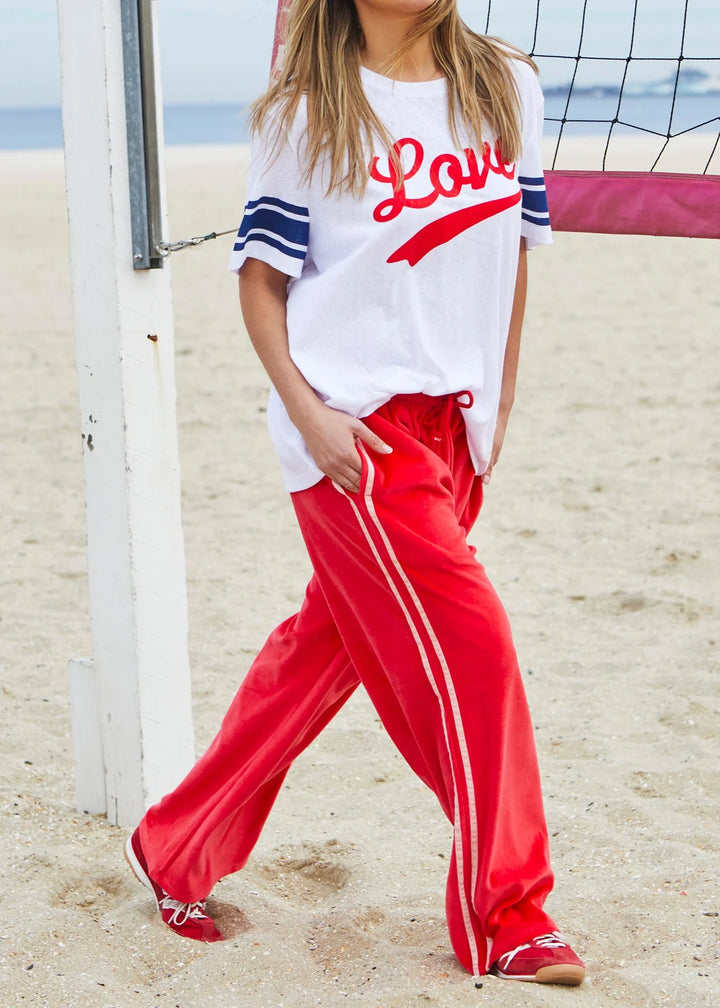 HAMMILL & CO Womens Urban Velour Track Pant in Red with Pink Stripe