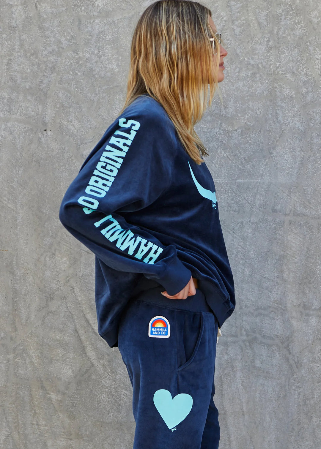 Pre Order HAMMILL & CO Womens Velour Bull Sweat in Navy