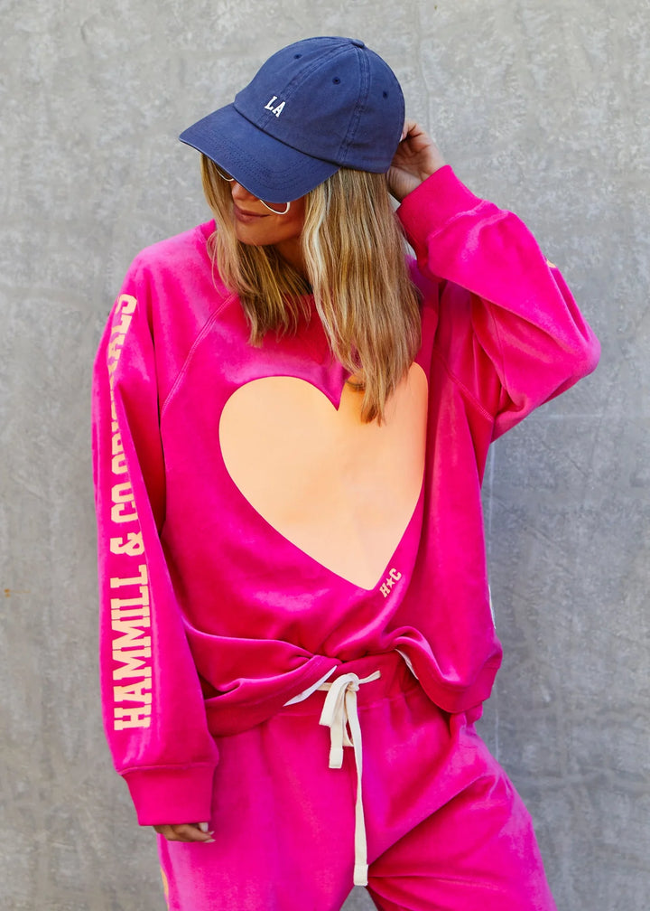 Pre Order HAMMILL & CO Womens Velour Heart Sweat in Pink