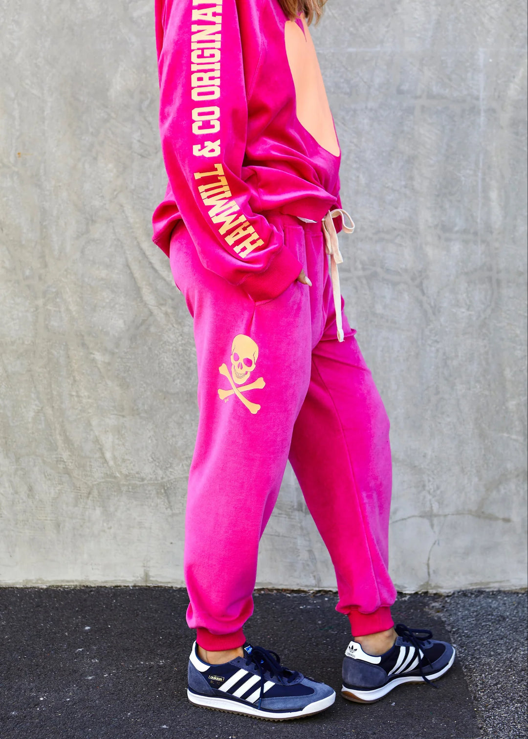 Pre Order HAMMILL & CO Womens Velour Track Pants in Pink