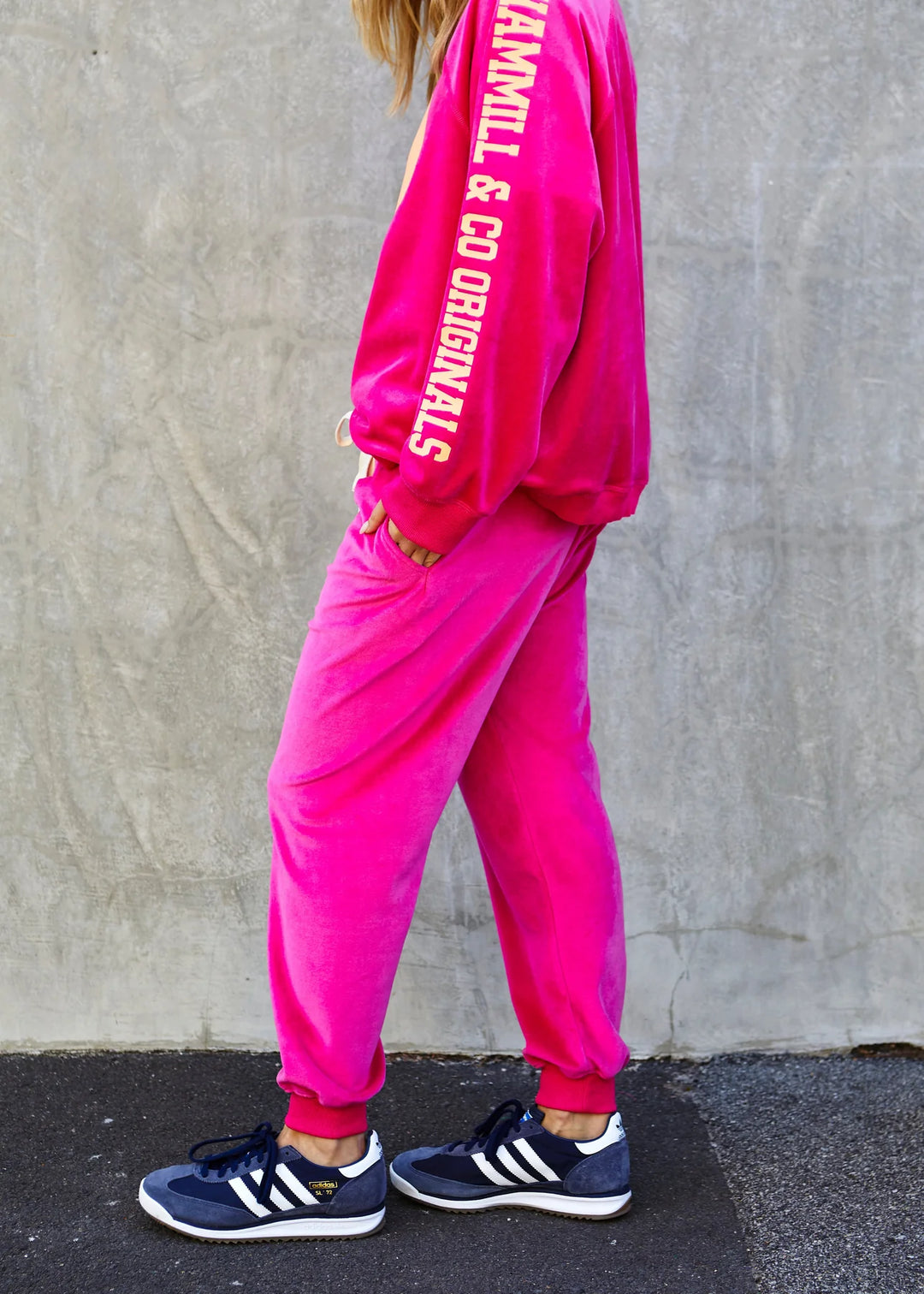 Pre Order HAMMILL & CO Womens Velour Track Pants in Pink