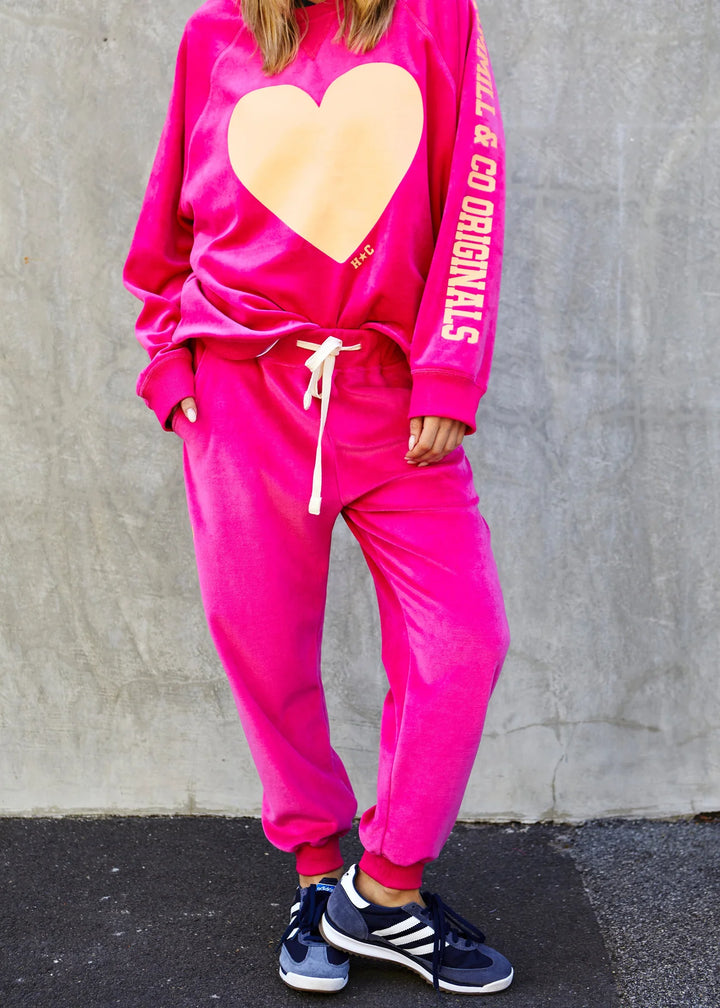 Pre Order HAMMILL & CO Womens Velour Track Pants in Pink