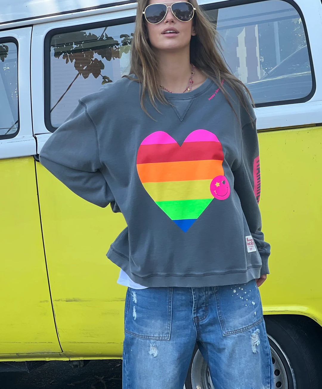 HAMMILL & CO Womens Vintage Heart Sweat - Charcoal, WOMENS KNITS & SWEATERS, CAT HAMMILL, Elwood 101