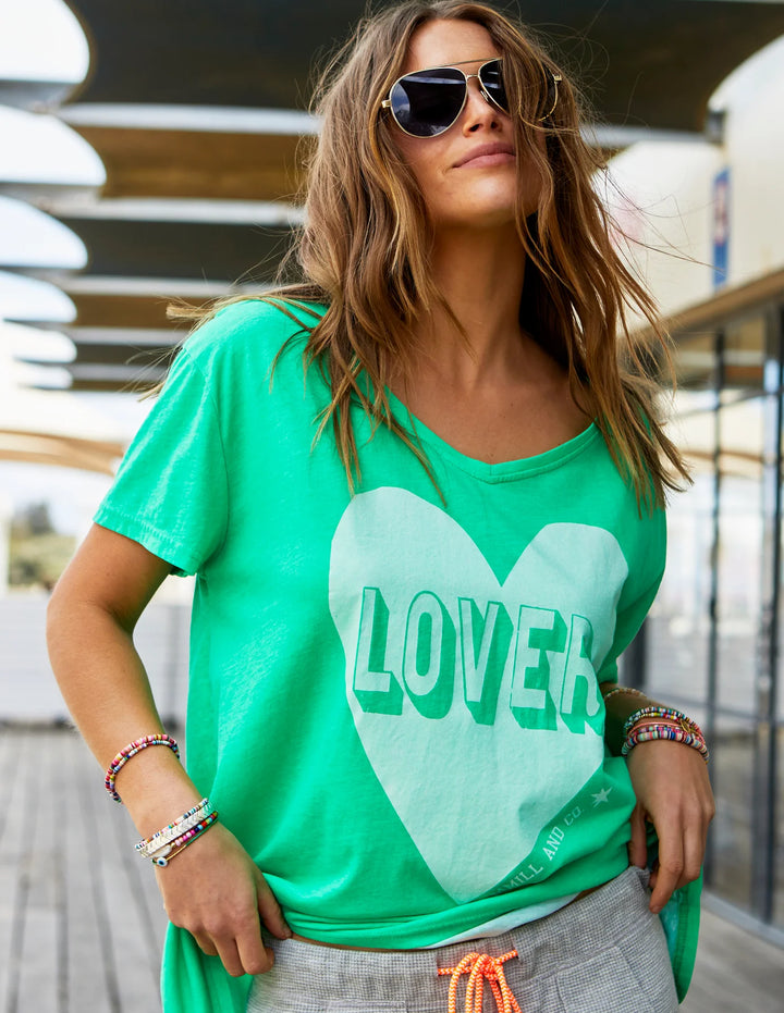 HAMMILL & CO Womens Vintage Wash Lover Heart Tee - Green, WOMENS TEES & TANKS, CAT HAMMILL, Elwood 101