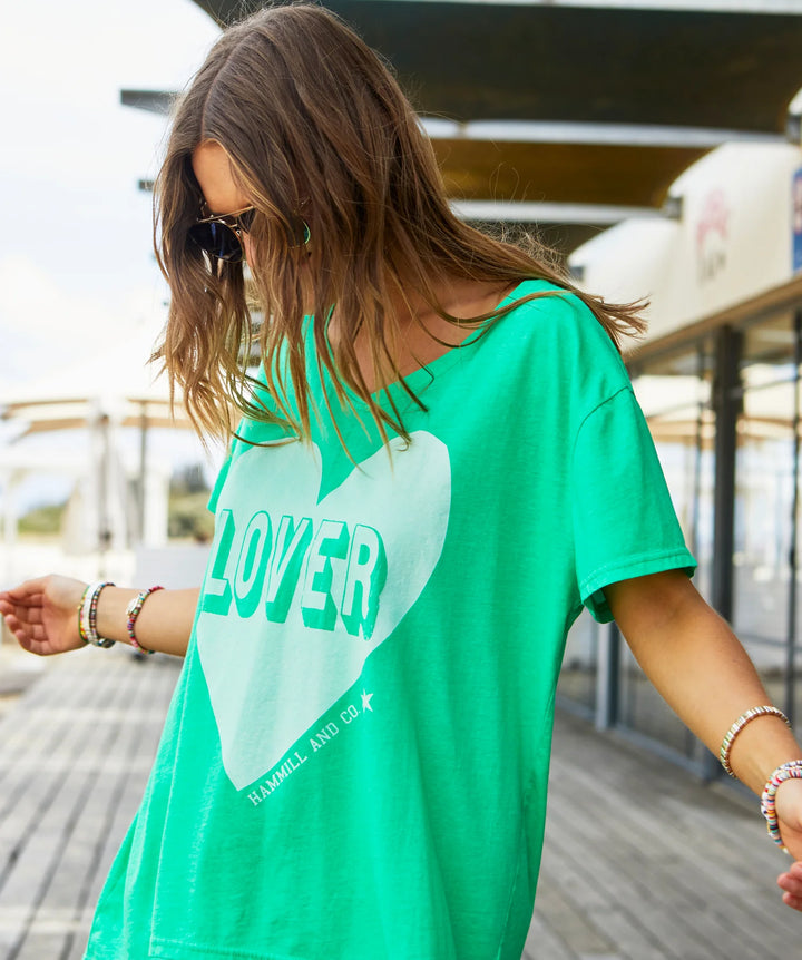 HAMMILL & CO Womens Vintage Wash Lover Heart Tee - Green, WOMENS TEES & TANKS, CAT HAMMILL, Elwood 101