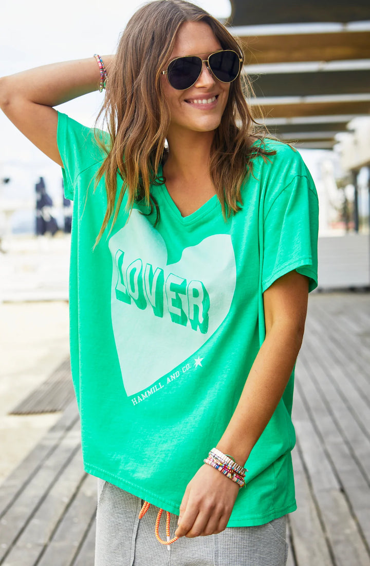 HAMMILL & CO Womens Vintage Wash Lover Heart Tee - Green, WOMENS TEES & TANKS, CAT HAMMILL, Elwood 101