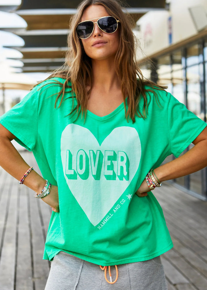 HAMMILL & CO Womens Vintage Wash Lover Heart Tee - Green, WOMENS TEES & TANKS, CAT HAMMILL, Elwood 101