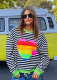 HAMMILL & CO Womens Heart Stripe Waffle Sweat - Navy/ White Stripe, WOMENS TOPS & SHIRTS, CAT HAMMILL, Elwood 101
