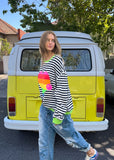 HAMMILL & CO Womens Heart Stripe Waffle Sweat - Navy/ White Stripe, WOMENS TOPS & SHIRTS, CAT HAMMILL, Elwood 101