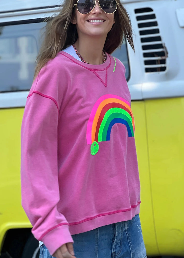 HAMMILL & CO Womens Vintage Rainbow Sweat - Washed Pink, WOMENS KNITS & SWEATERS, CAT HAMMILL, Elwood 101