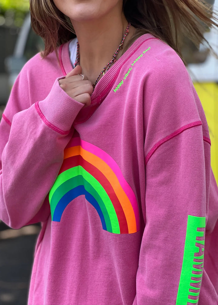 HAMMILL & CO Womens Vintage Rainbow Sweat - Washed Pink, WOMENS KNITS & SWEATERS, CAT HAMMILL, Elwood 101