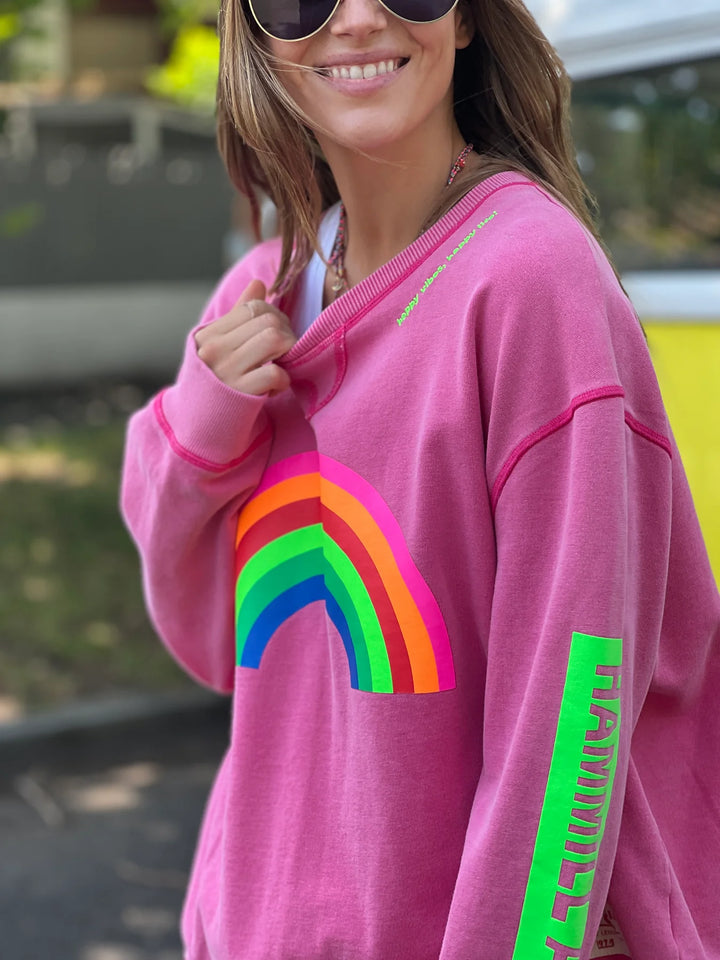HAMMILL & CO Womens Vintage Rainbow Sweat - Washed Pink, WOMENS KNITS & SWEATERS, CAT HAMMILL, Elwood 101