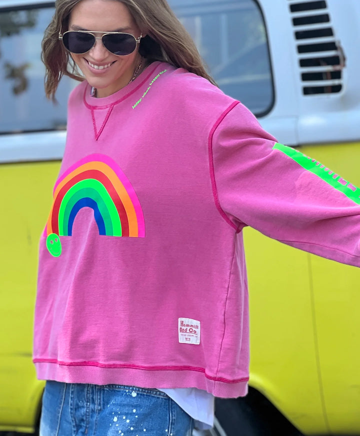 HAMMILL & CO Womens Vintage Rainbow Sweat - Washed Pink, WOMENS KNITS & SWEATERS, CAT HAMMILL, Elwood 101