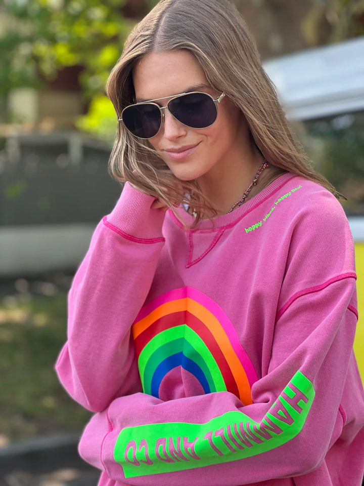 HAMMILL & CO Womens Vintage Rainbow Sweat - Washed Pink, WOMENS KNITS & SWEATERS, CAT HAMMILL, Elwood 101