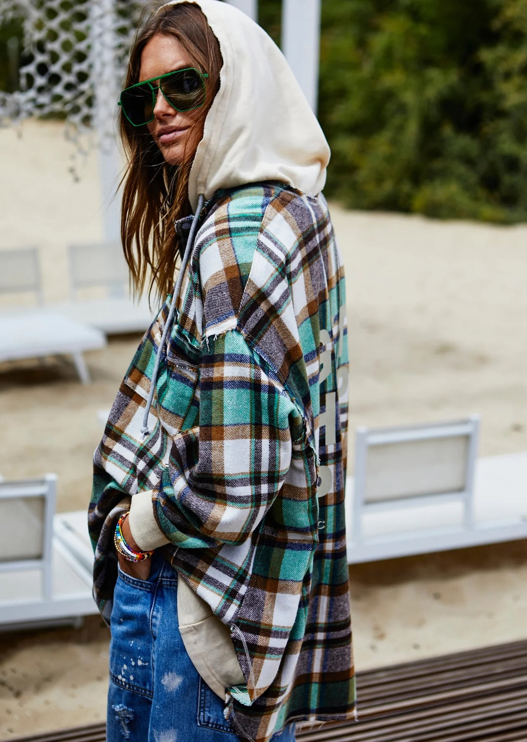 HAMMILL & Co Womens  Flannel Check Hoodie Sweat - Green & Cream, WOMENS KNITS & SWEATERS, CAT HAMMILL, Elwood 101