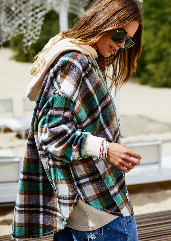 HAMMILL & Co Womens  Flannel Check Hoodie Sweat - Green & Cream, WOMENS KNITS & SWEATERS, CAT HAMMILL, Elwood 101