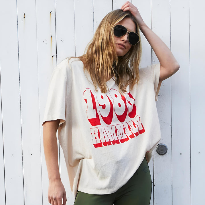 HAMMILL & Co Womens 1985 Hammill Logo V Neck Tee in Natural