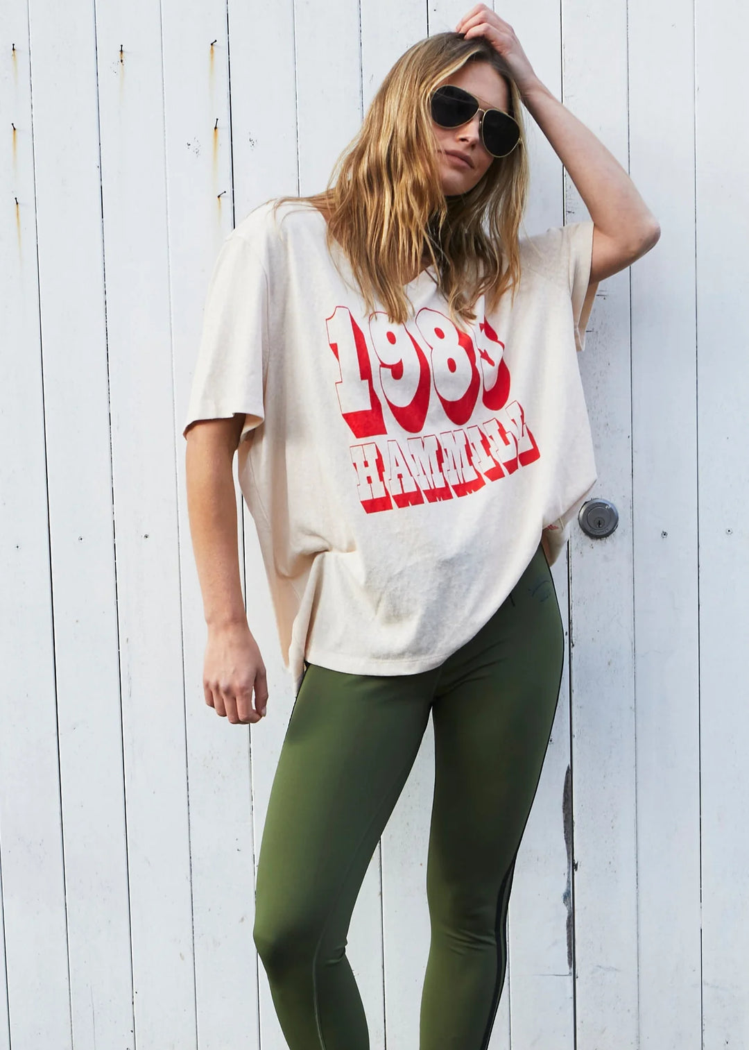 HAMMILL & Co Womens 1985 Hammill Logo V Neck Tee in Natural