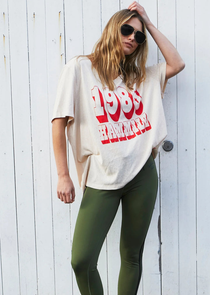 HAMMILL & Co Womens 1985 Hammill Logo V Neck Tee in Natural