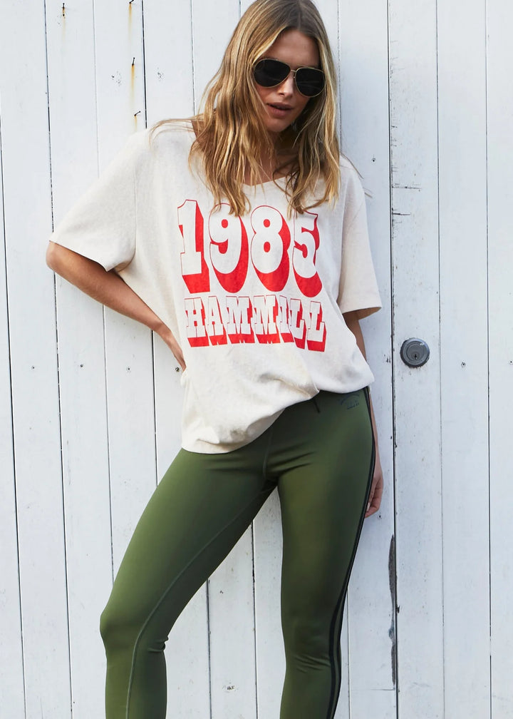 HAMMILL & Co Womens 1985 Hammill Logo V Neck Tee in Natural